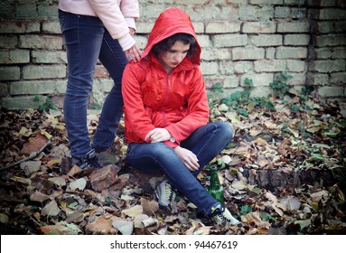 Teen Woman Drinking Green Beer From Green Bottle