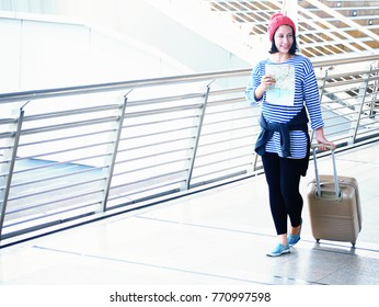 Teen Women Travel In Winter New Year.