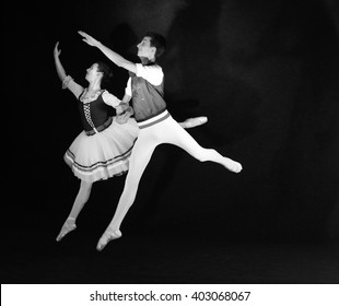 Teenage Ballet Duo Jumping