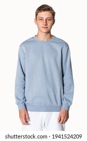 Teenage Boy In Blue Sweater Winter Apparel Portrait