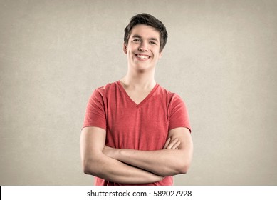 Teenage Boy - Expressions series - Friendly Smile. Nice texture Wall Background.
