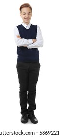 Teenage Boy In School Uniform On White Background