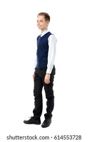 Teenage Boy In School Uniform On White Background