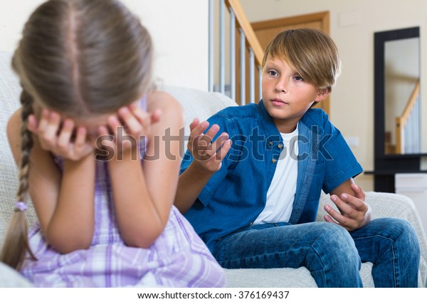 Teenage Boy Unhappy Spanish Little Girl Stock Photo Edit Now 376169437