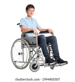 Teenage Boy In Wheelchair On White Background