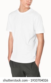 Teenage boy in white tee basic youth apparel shoot - Shutterstock ID 1933704026
