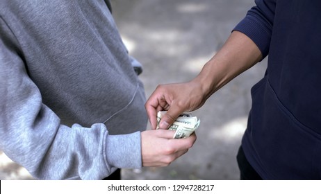 Teenage Bully Taking Money From Scared Schoolboy, Juvenile Crime Problem