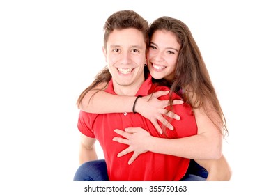 teenage couple isolated in white background