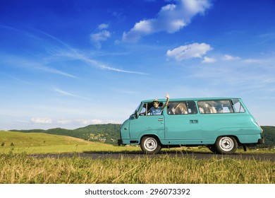 Teenage friends on a road trip on a summers day  - Powered by Shutterstock