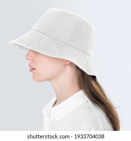 Teenage Girl In Beige Bucket Hat For Street Fashion Shoot