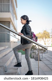 Teenage Girl Coming Home, Climbing Stairs