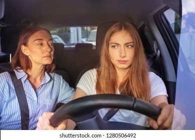 Teenage Girl During Driving Lesson In A Car