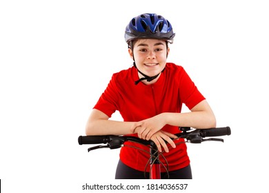 Teenage Girl On Bike Isolated On White Background 