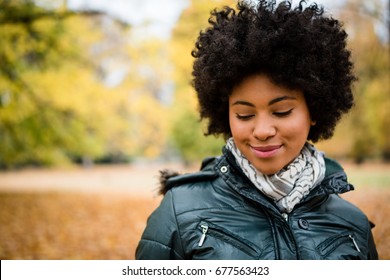 Teenage Girl Outdoors Autumn Looking Down Stock Photo 677563423 ...