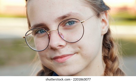 Teenage Girl Wearing Glasses Closeup Her Stock Photo 2201863077 ...