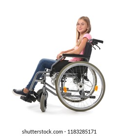 Teenage Girl In Wheelchair On White Background