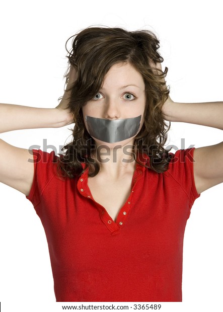 Teenage Girls Mouth Covered By Duct库存照片3365489 Shutterstock