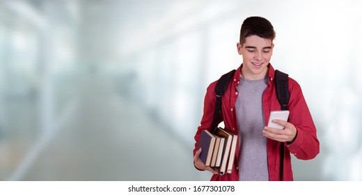 teenage student with mobile phone at school - Powered by Shutterstock