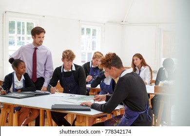 Teenage Students Listening To Teacher In Art Class