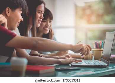 Teenage students are using computers for education via the Internet, Communication system education happy. - Shutterstock ID 1730813311