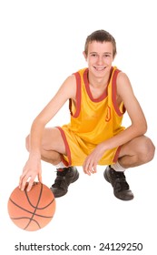 Teenager With Basketball. Over White Background