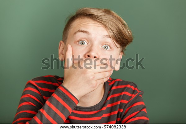 Teenager Boy Blond Hair Shutting His Stock Photo Edit Now 574082338
