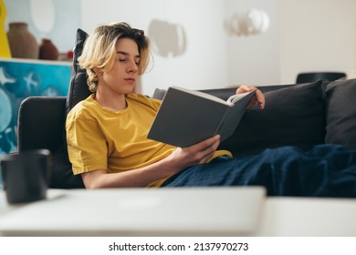 teenager boy reading book at home - Powered by Shutterstock