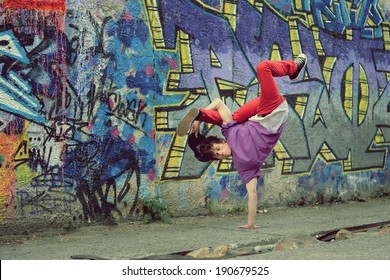 Teenager Dancing Break Dance In The Street