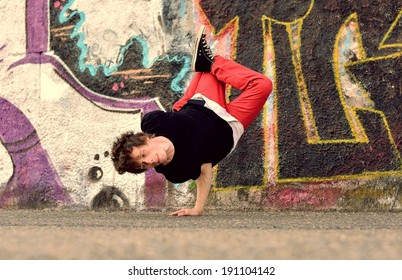 Teenager Dancing Break Dance In The Street