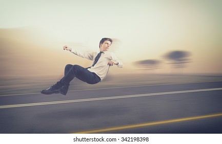 Teenager Drive An Invisible Car On The Road With High Speed.