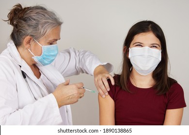 Teenager Girl Being Vaccinated COVID Concept