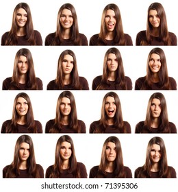 teenager girl with different facial expression face set isolated on white background - Shutterstock ID 71395306