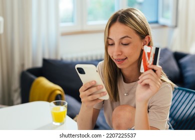 Teenager Girl Generation Z Shopping Online From Her Room