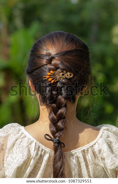 Teenager Girl Head Back View Plait Stock Photo Edit Now 1087329551