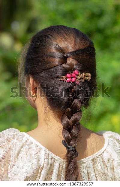 Teenager Girl Head Back View Plait Stock Photo Edit Now 1087329557