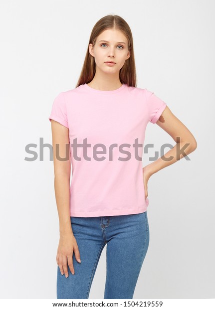 Teenager Girl Jeans Pink Tshirt On ...