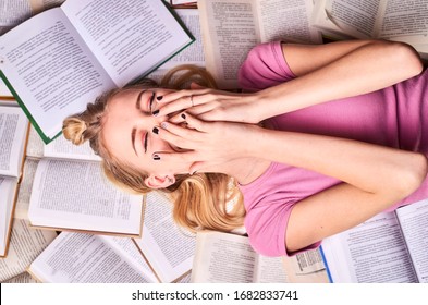 Teenager Girl And Many Books