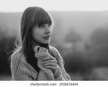 Teenager Girl Portrait Outdoor. Young Brunette Girl.