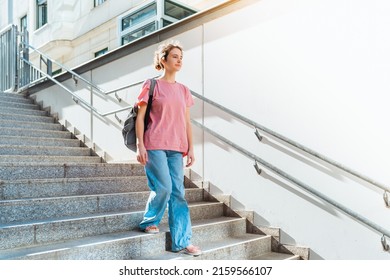 Teenager Girl Student Gymnasium Backpack Steps Stock Photo 2159566107 ...