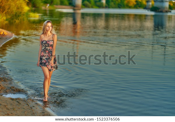 Teenager Girl Walks Along Beach Short Stock Photo 1523376506 | Shutterstock