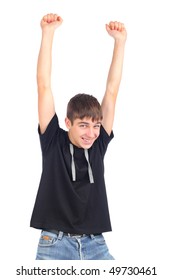 Teenager With Hands Up Isolated On The White