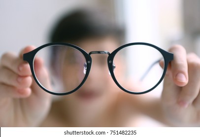Teenager Kid Boy In Myopia Correction Glasses
