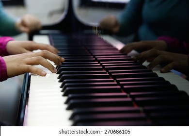 Teenager Playing A Piano, Close-up On Hands And Keyboard. Rehearsal, School And Discipline Concept. 