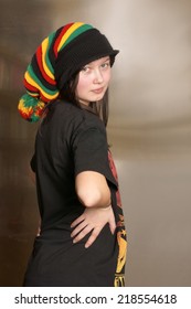 Teenager In Rasta Cap On His Head