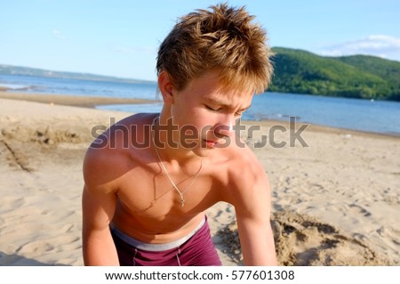 Portrait Cute Teenage Boy Wearing Swimming Stock Photo 
