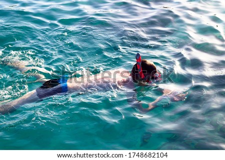 Teenager snorkeling at turquoise sea
