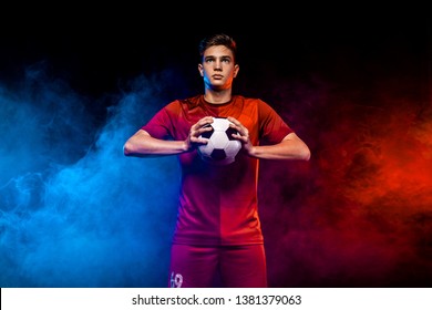 Teenager - Soccer Player. Boy In Football Sportswear After Game With Ball. Sport Concept.