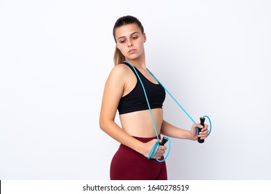 Teenager Sport Girl Over Isolated White Background With Jumping Rope