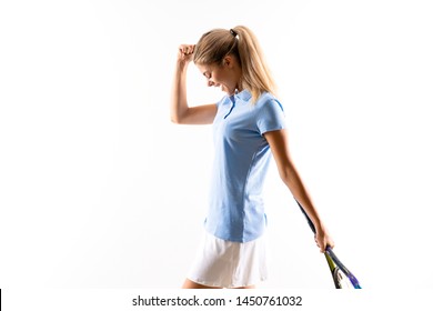 Teenager Tennis Player Girl Over Isolated White Background