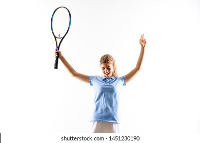 Teenager Tennis Player Girl Over Isolated White Background